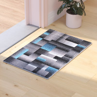Flash Furniture ACD-RGTRZ861-23-BL-GG Elio Collection 2' x 3' Blue Color Blocked Area Rug - Olefin Rug with Jute Backing - Entryway, Living Room, or Bedroom